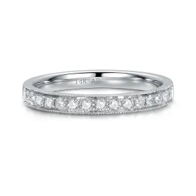 0.25ct Old Mine Cut Diamond Wedding Band with Hand Milgrain Edge 14K White Gold M5039