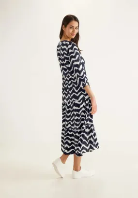 143558- Navy Zig-Zag MIDI Dress - Street One