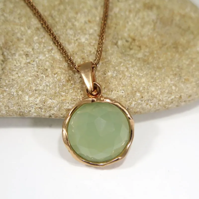 14K Rose Gold Round Green Jade 12mm Pendant