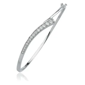 14k White Gold Journey Diamond Hinged Bangle Bracelet (3/4 Ctw)