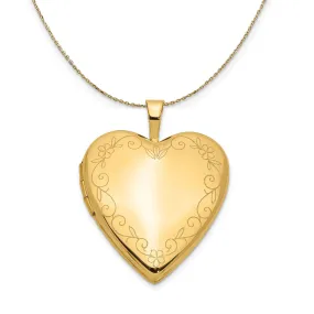 14k Yellow Gold 20mm Heart Locket with Flower Vine Necklace