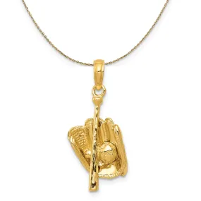 14k Yellow Gold 3D Baseball Necklace