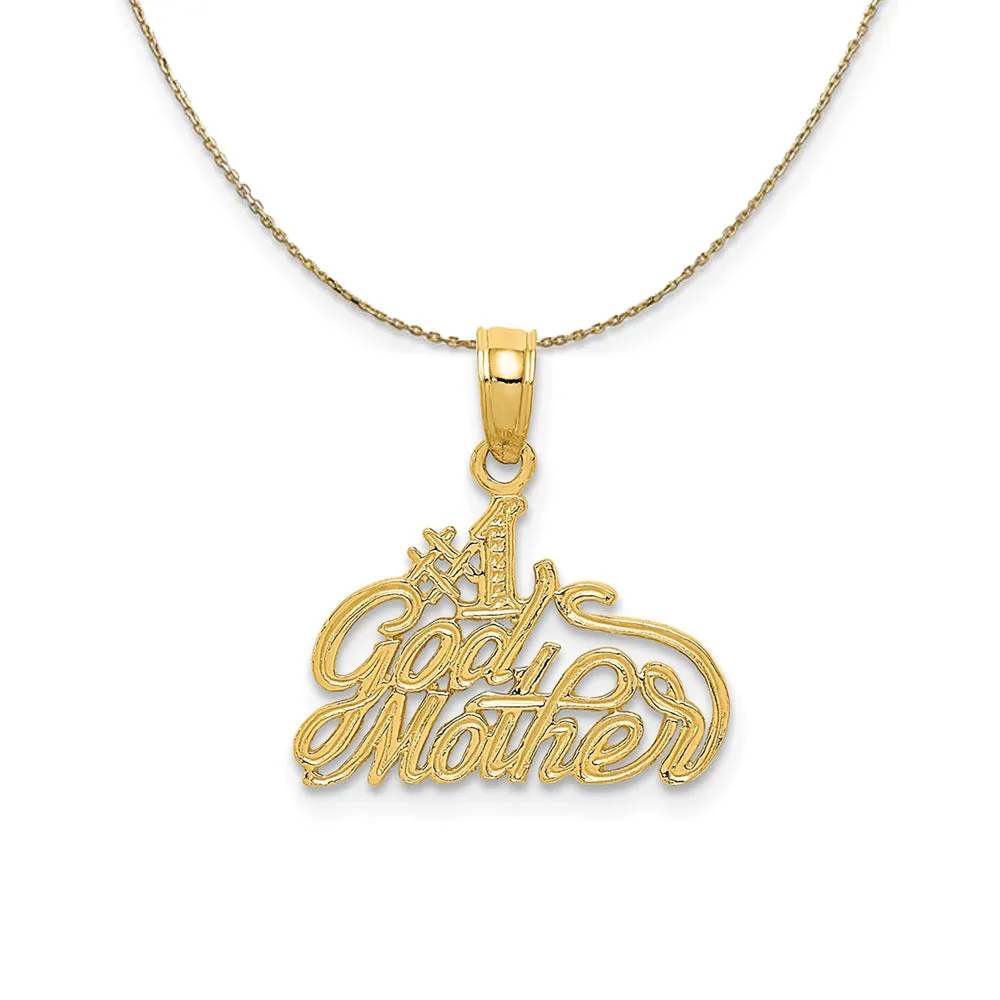 14k Yellow Gold Cursive #1 Godmother Necklace