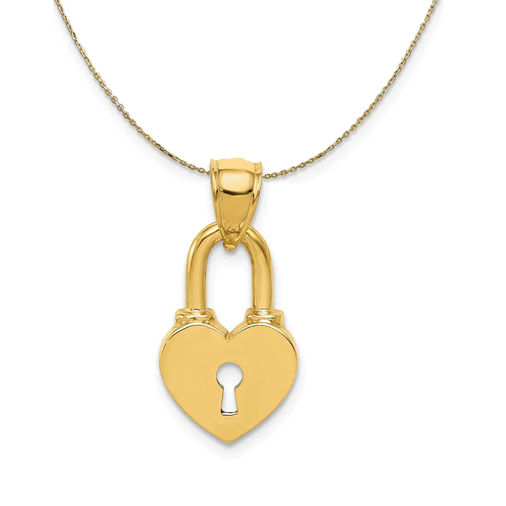 14k Yellow Gold Heart Key Hole Lock (10mm) Necklace