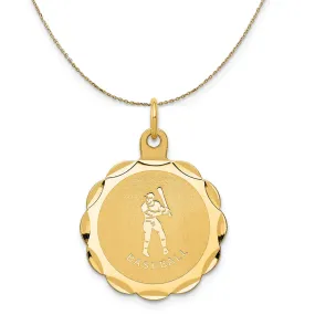 14k Yellow Gold Laser Etched Baseball Disc Necklace