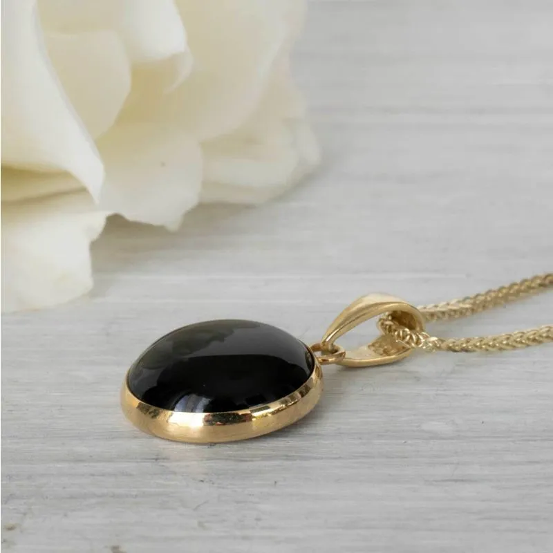 14K Yellow Gold Round Black Onyx 12mm Pendant