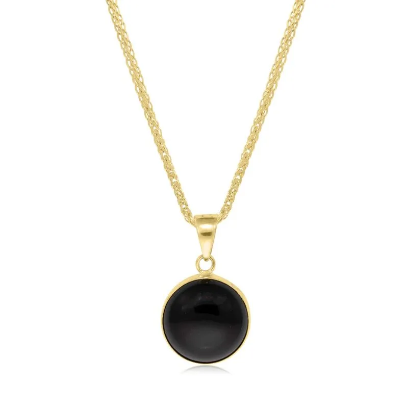 14K Yellow Gold Round Black Onyx 12mm Pendant