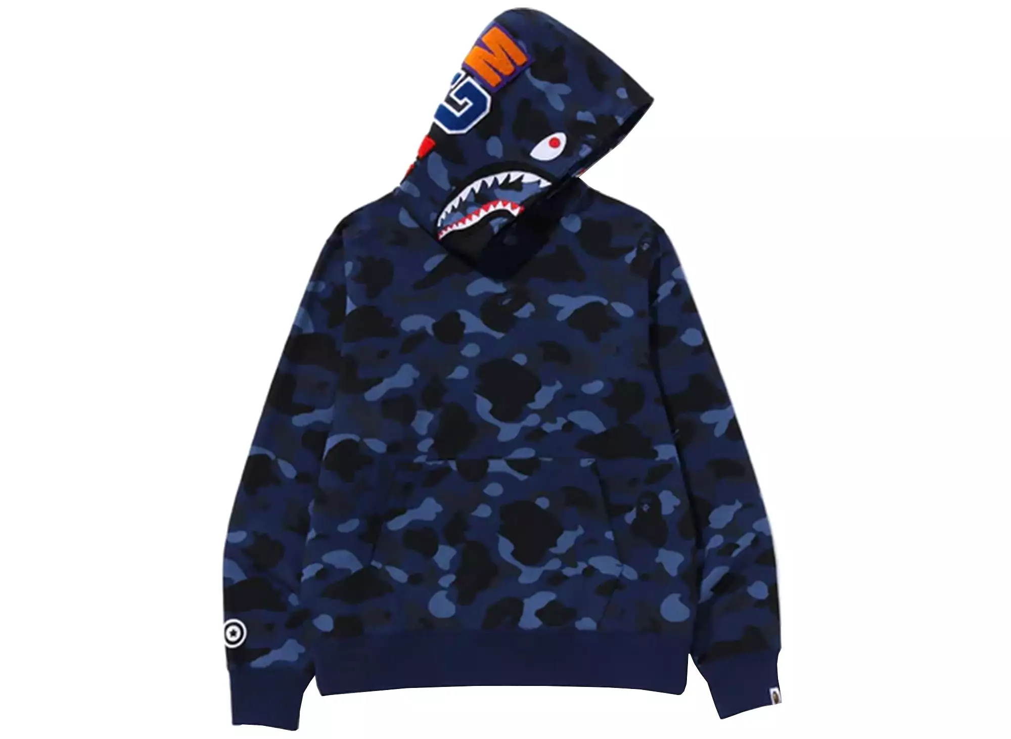 A Bathing Ape Color Camo Shark Pullover Hoodie in Navy xld