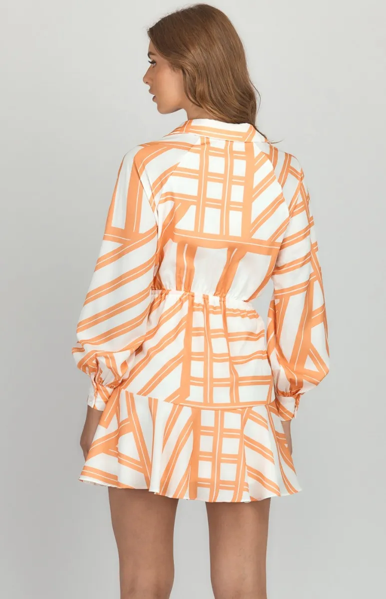 Abstract Printed Shirt Dress with Drawstring Waist (SDR1172B) 