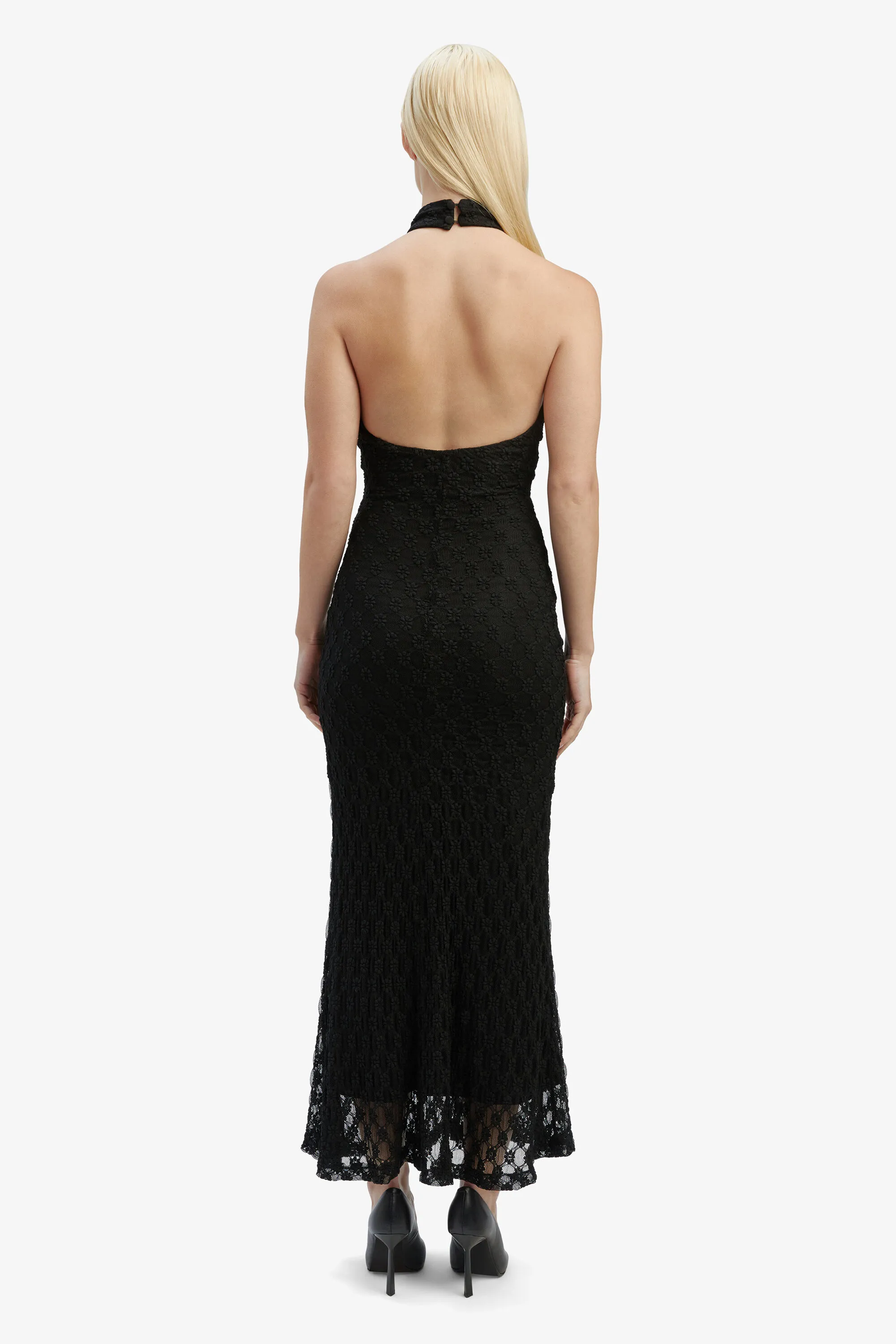 adoni ola lace midi dress in black