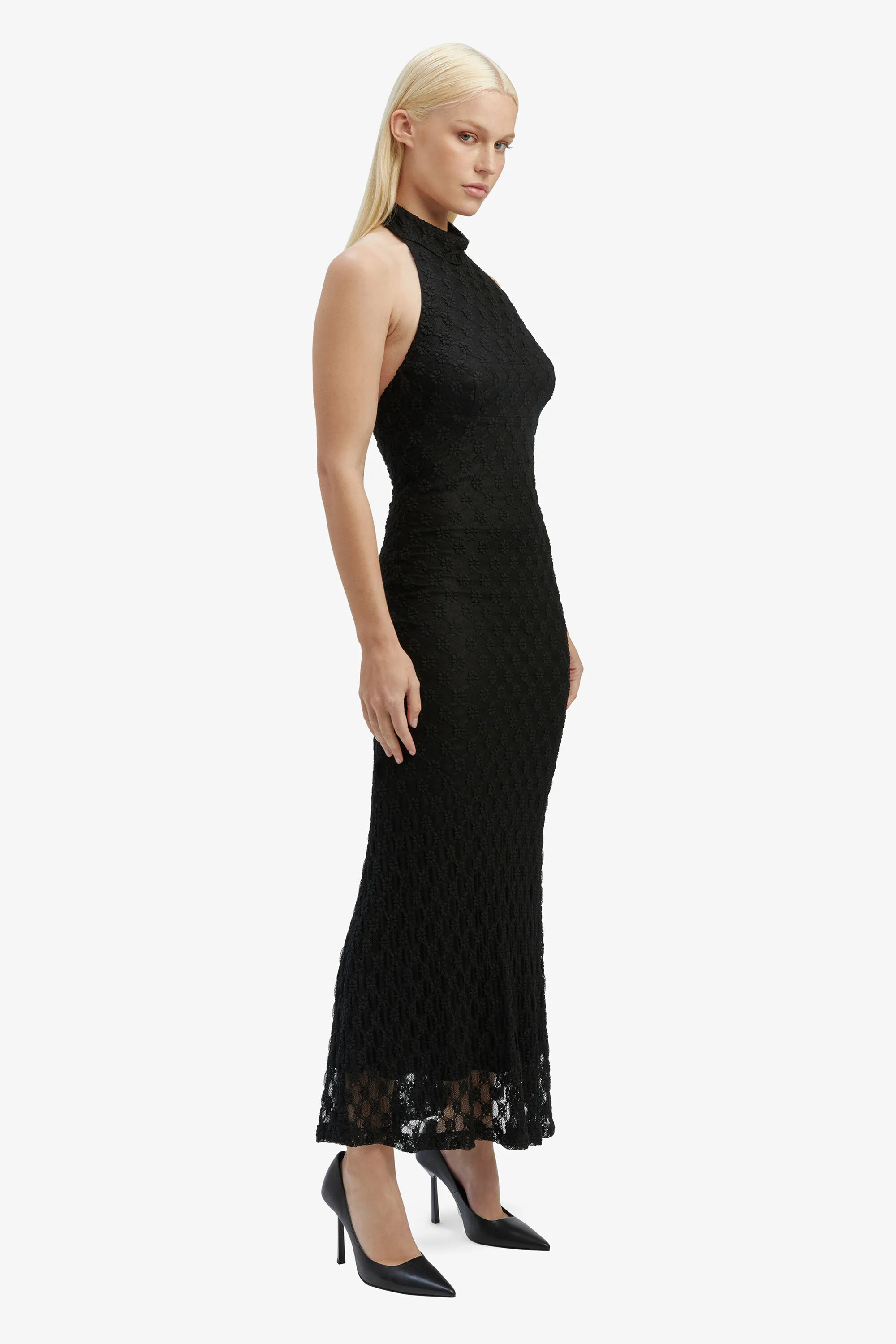 adoni ola lace midi dress in black