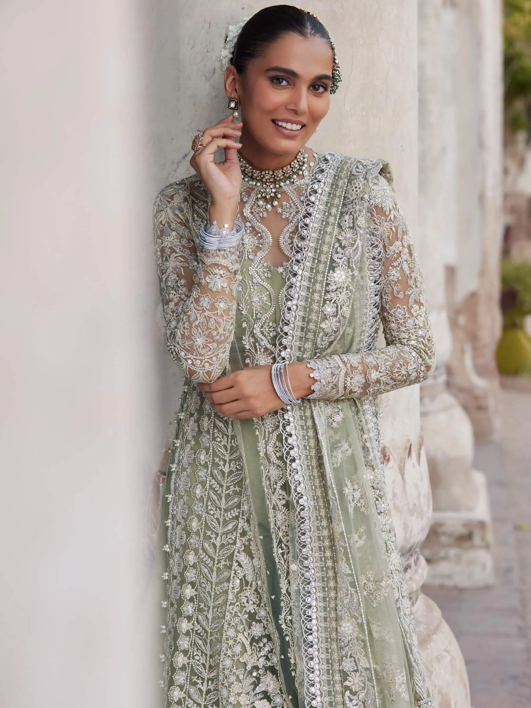 Afrozeh Dastangoi Unstitched Net 3Pc Suit AWE-23-V1-08 NIGAR