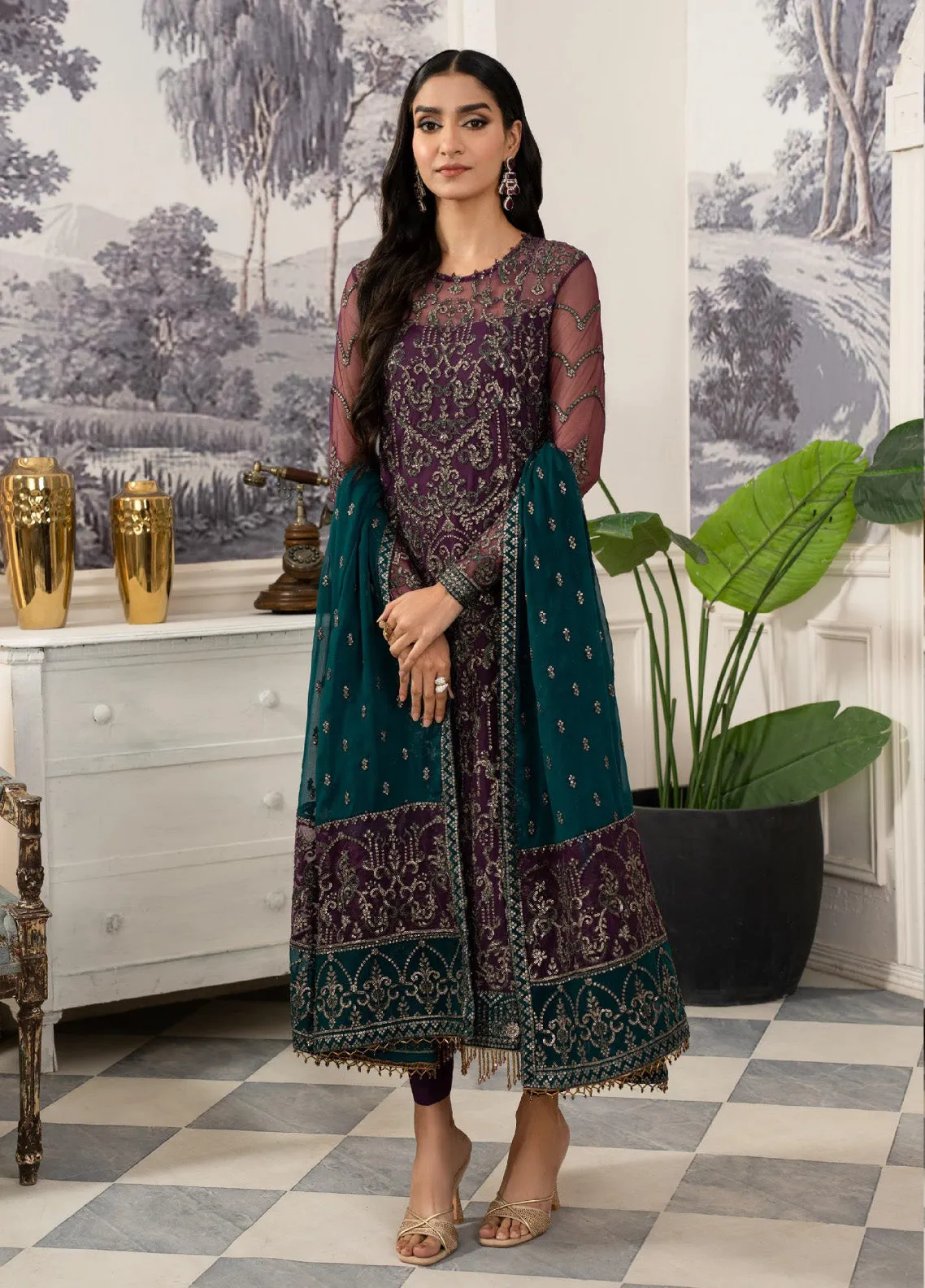 Afsanah by Zarif Embroidered Net 3 Piece Unstitched Suit ZF24AF ZAF-07 MUSHQ