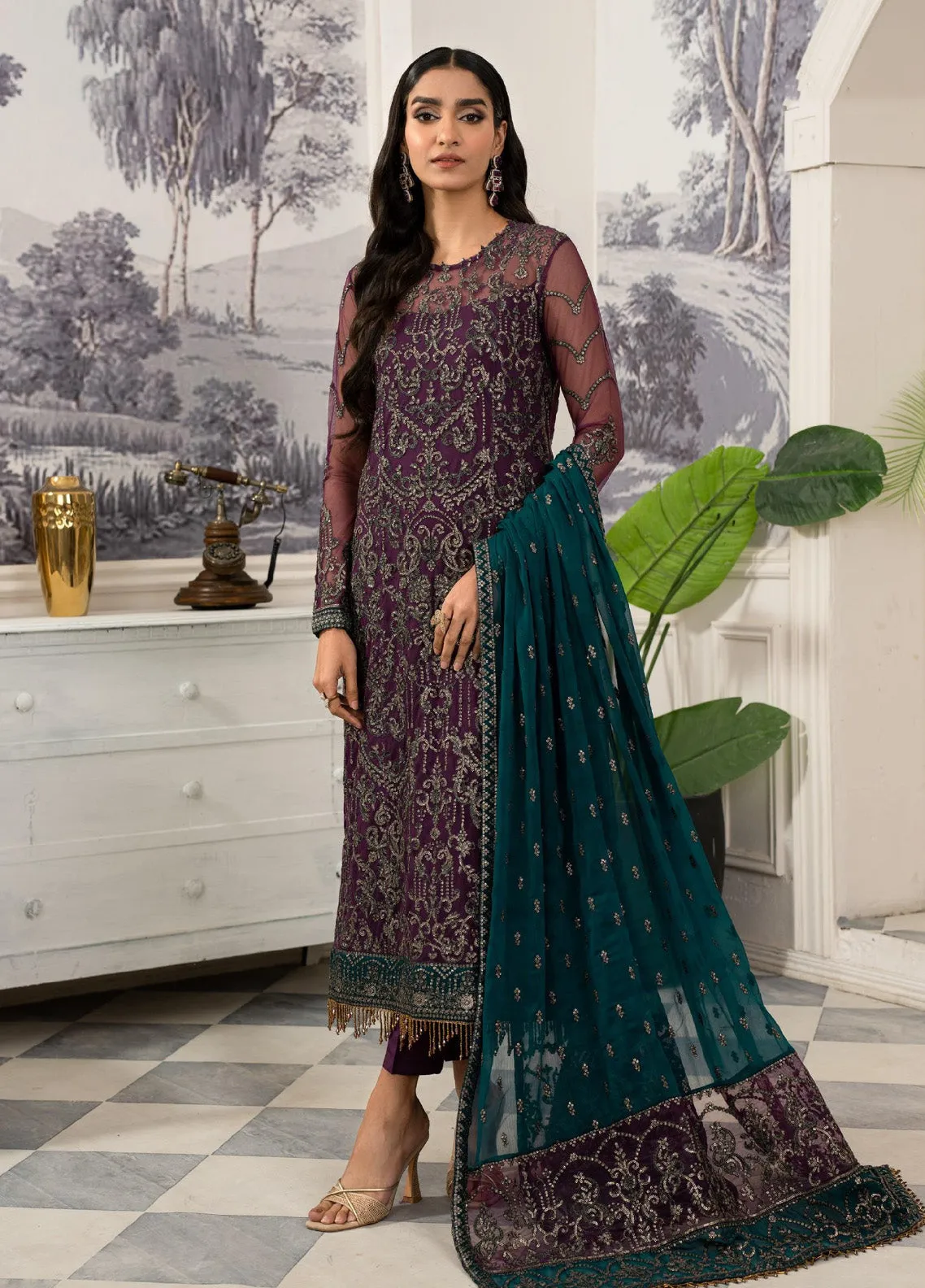 Afsanah by Zarif Embroidered Net 3 Piece Unstitched Suit ZF24AF ZAF-07 MUSHQ