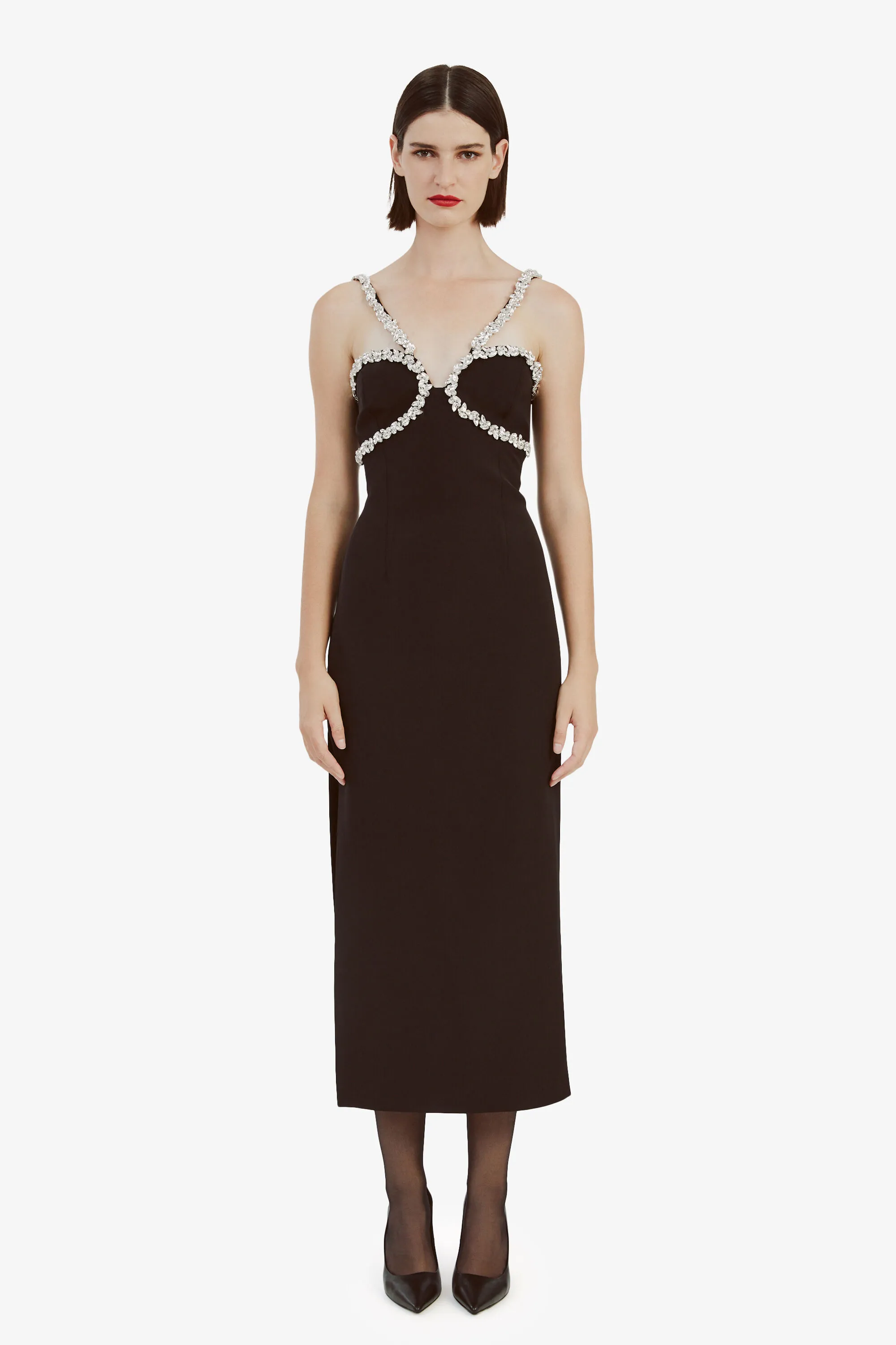 amalia diamante midi dress in black