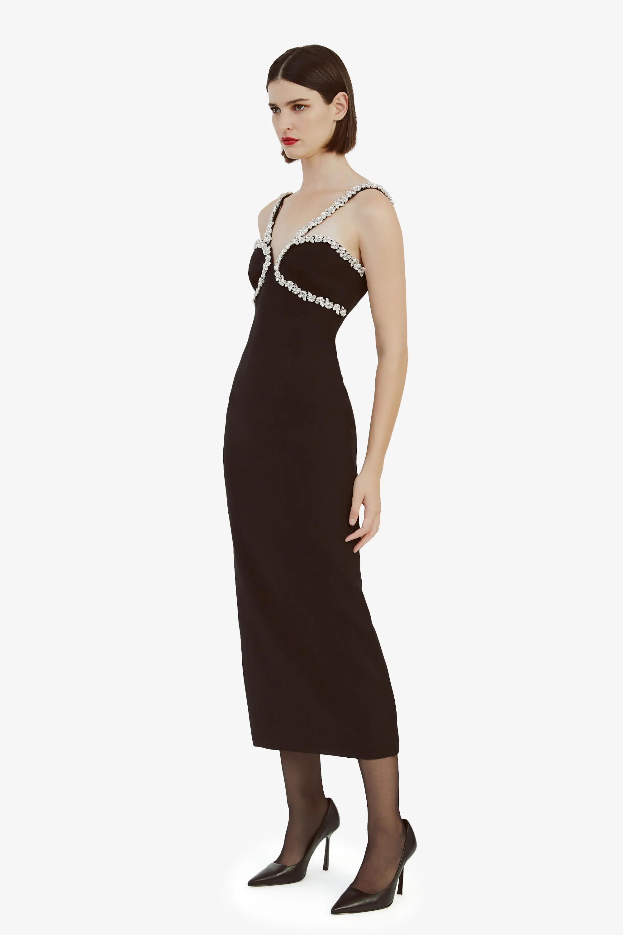 amalia diamante midi dress in black