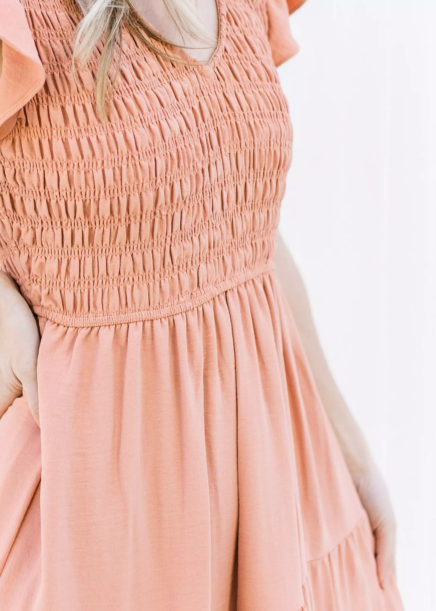 Apricot Smocked Midi Dress