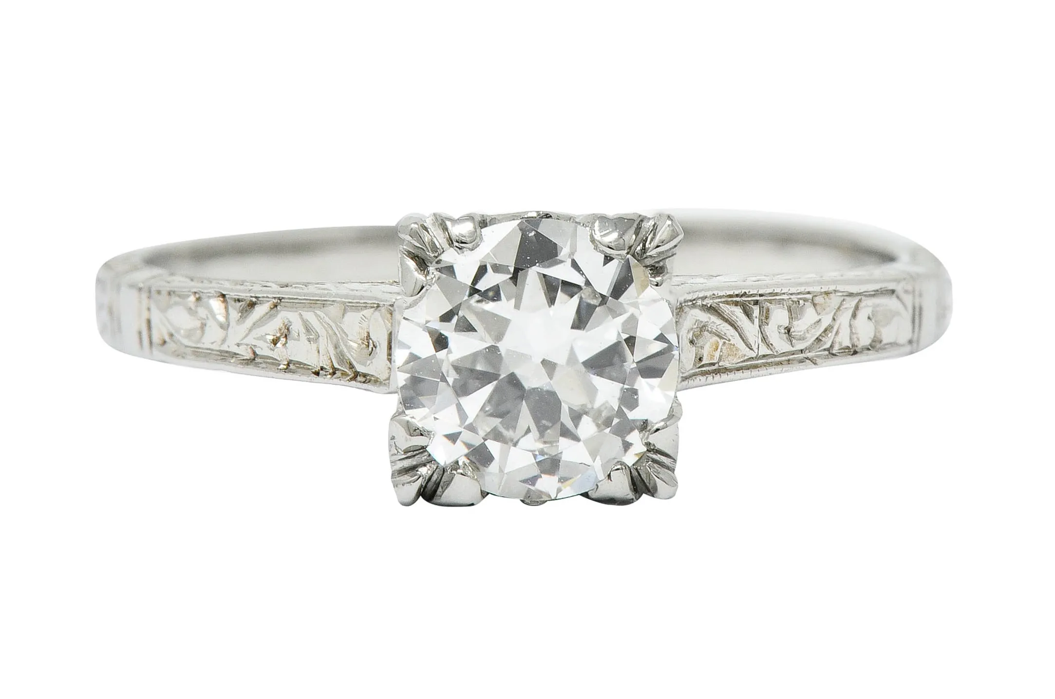 Art Deco 0.53 CTW Diamond 18 Karat White Gold Engraved Engagement Ring