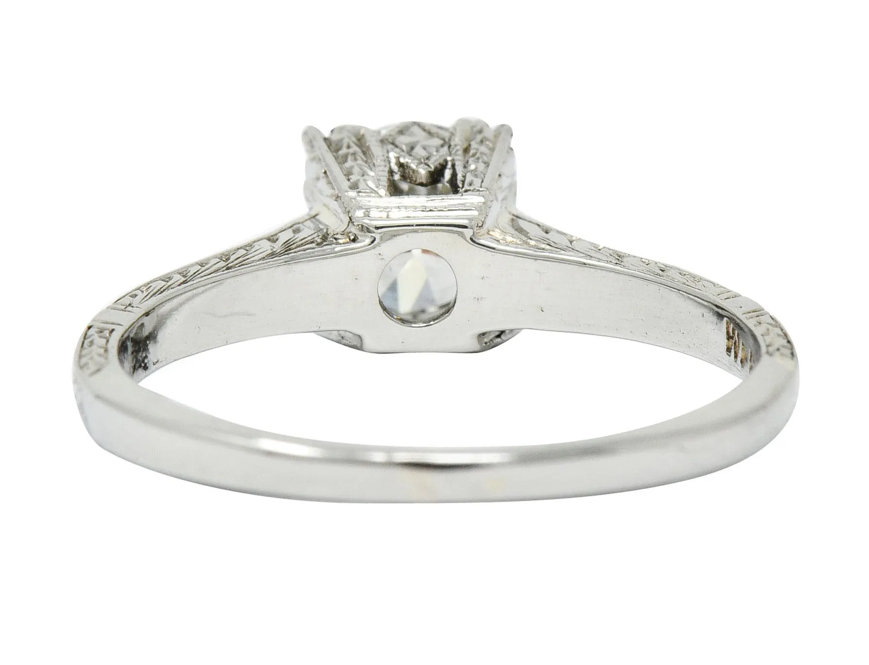 Art Deco 0.53 CTW Diamond 18 Karat White Gold Engraved Engagement Ring