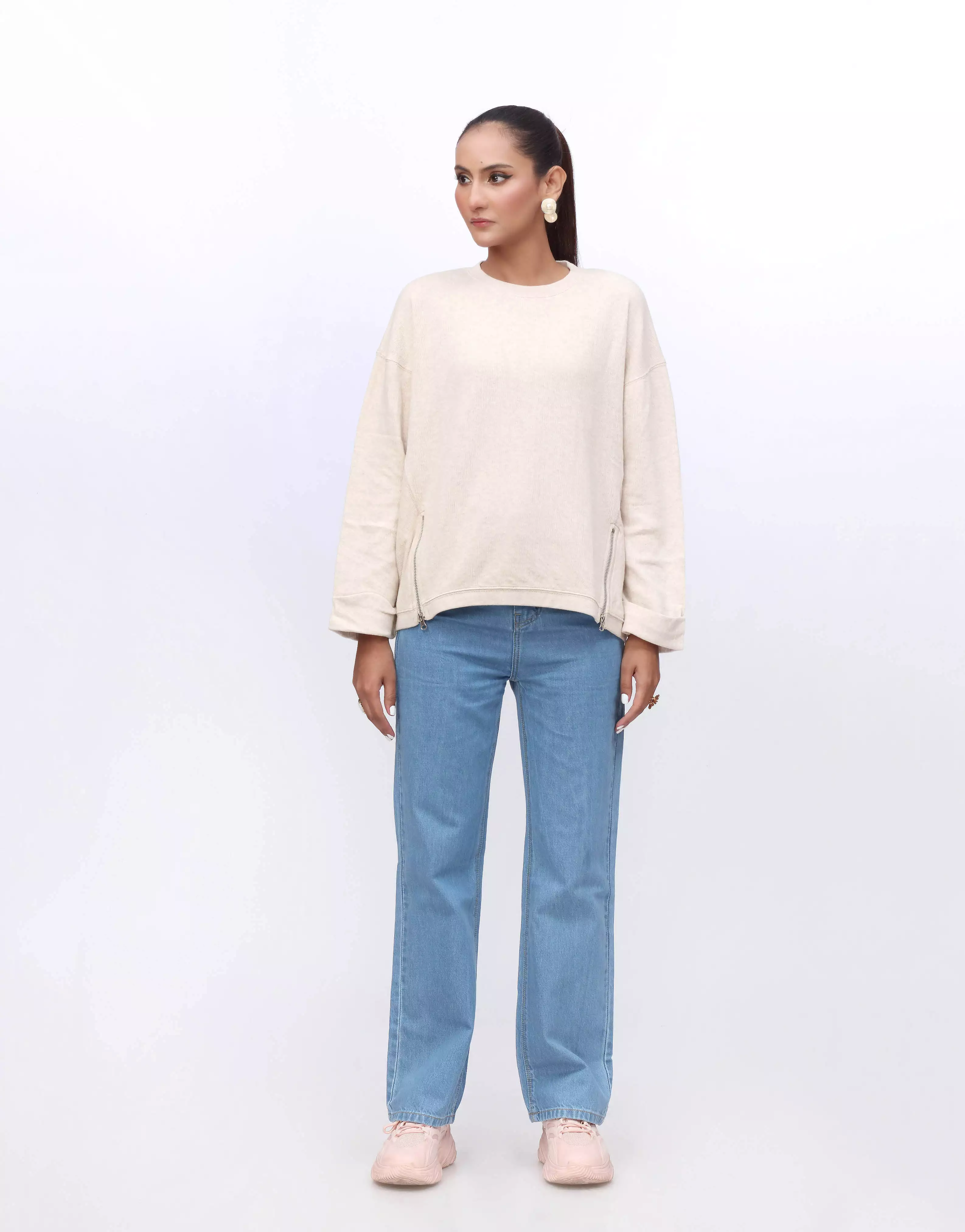 Baggy Wool Top-Light Biege