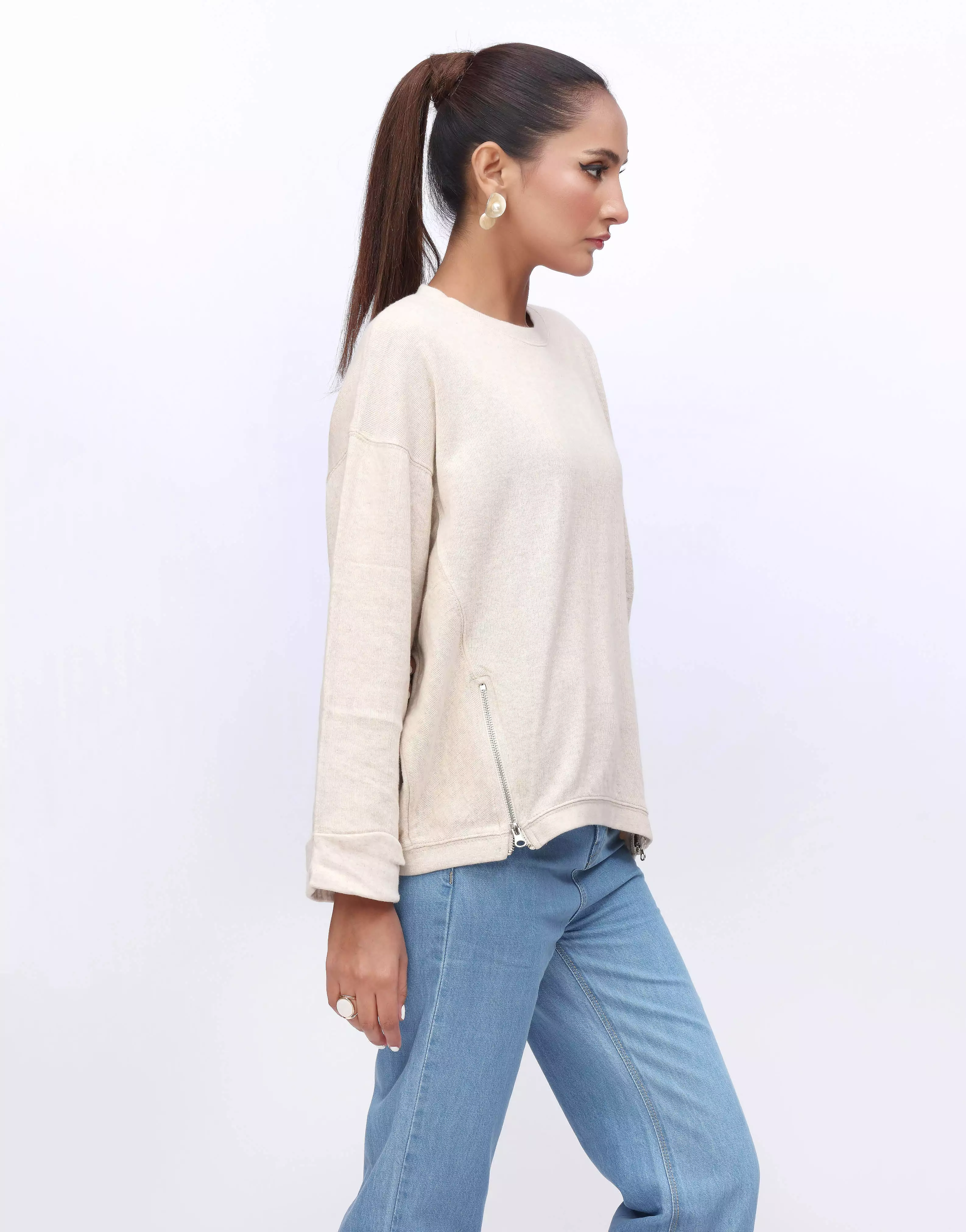 Baggy Wool Top-Light Biege