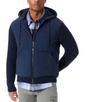 Bass Outdoor Men's Mixed Media Zip-Front Hooded Sweater Jacket