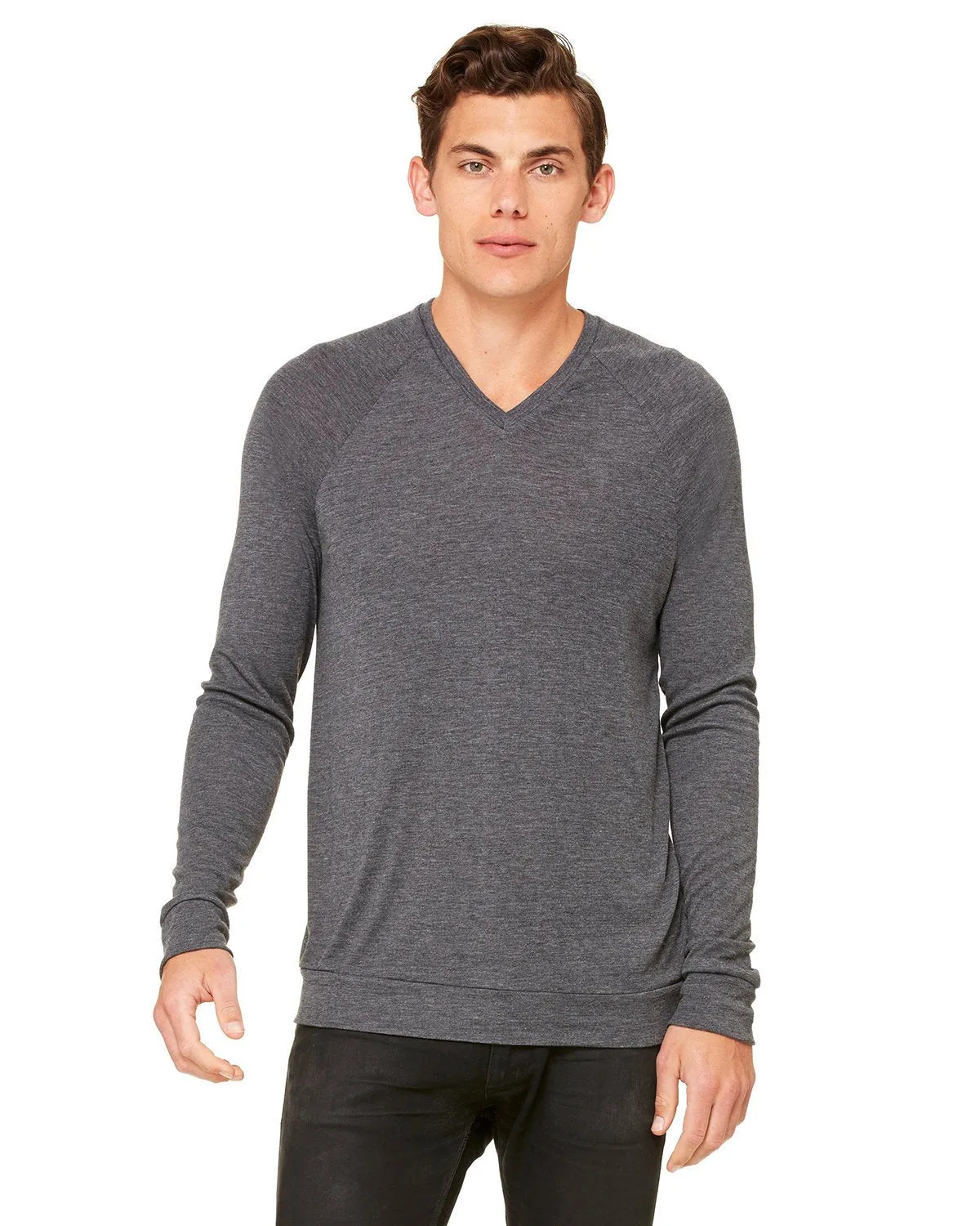 Bella + Canvas Unisex V-Neck Lightweight Sweater 3985 Dk Grey Heather