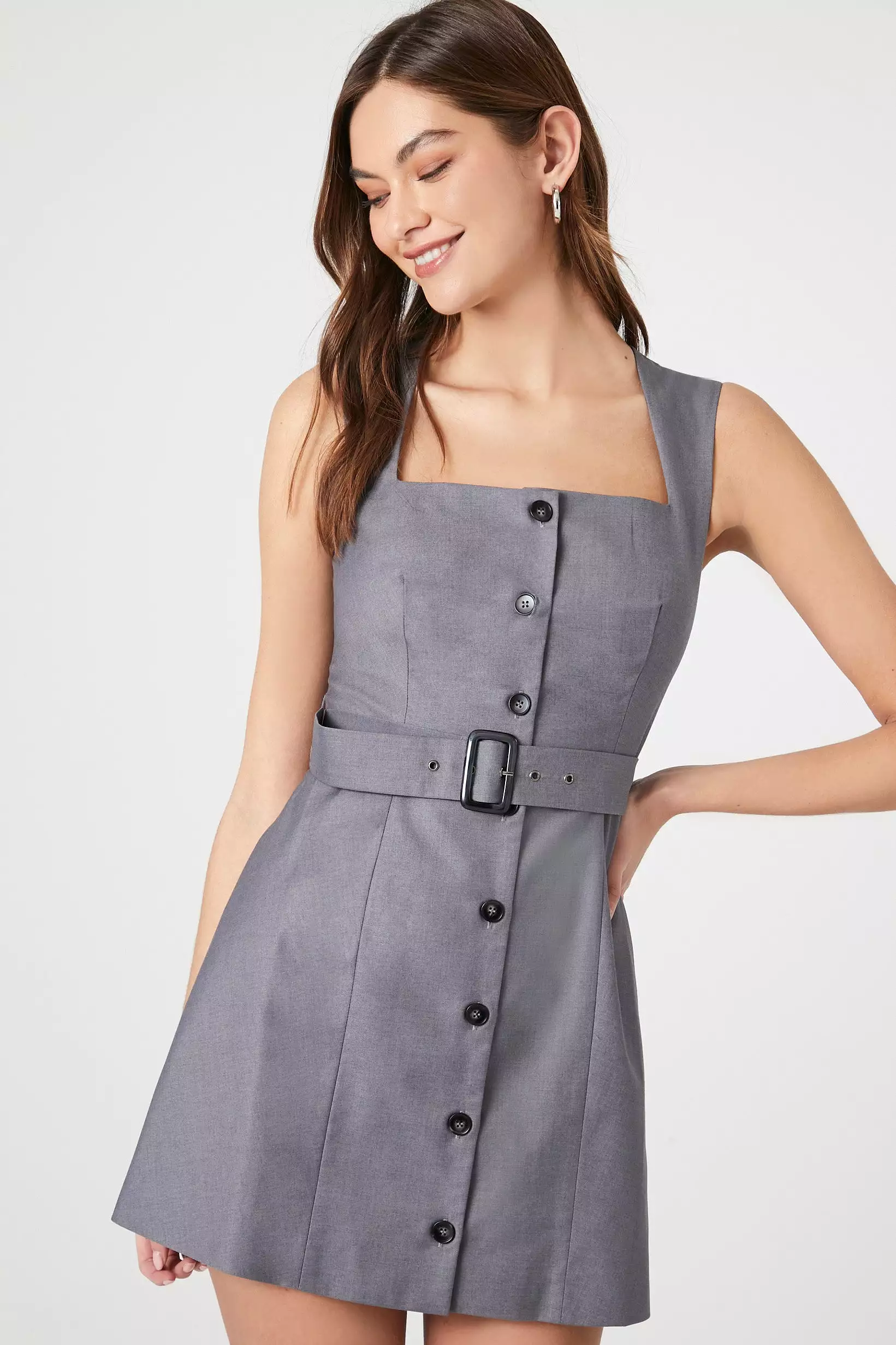 Belted Button-Front Mini Dress