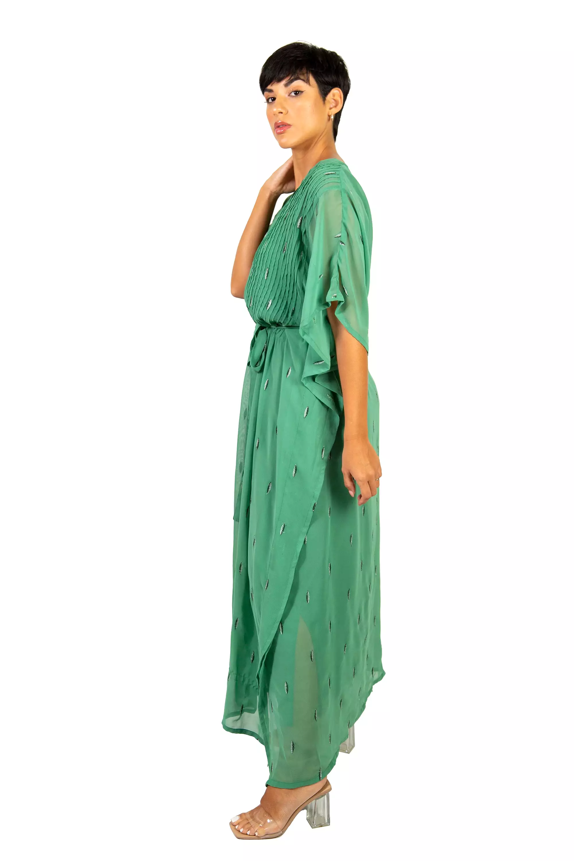 Belted V-Neck Kaftan Dress