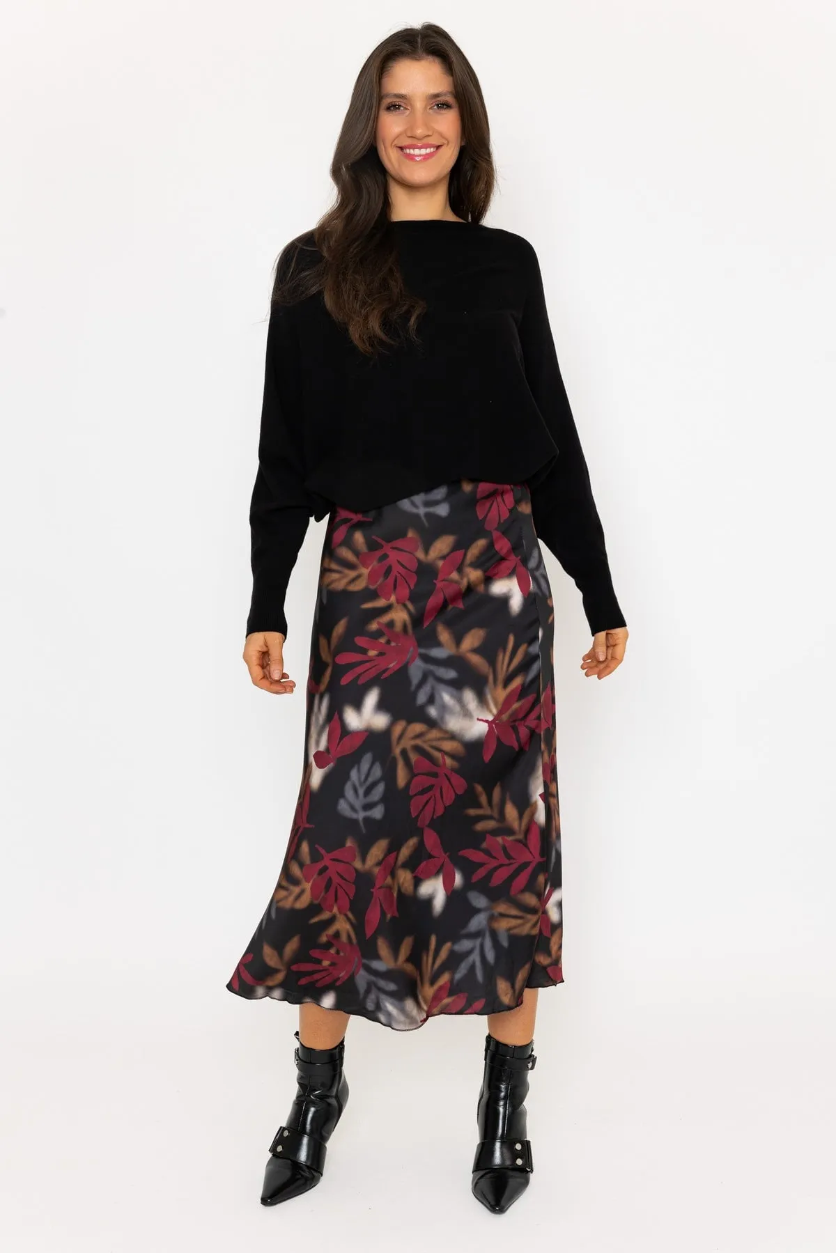 Black Printed Slip Midi Skirt