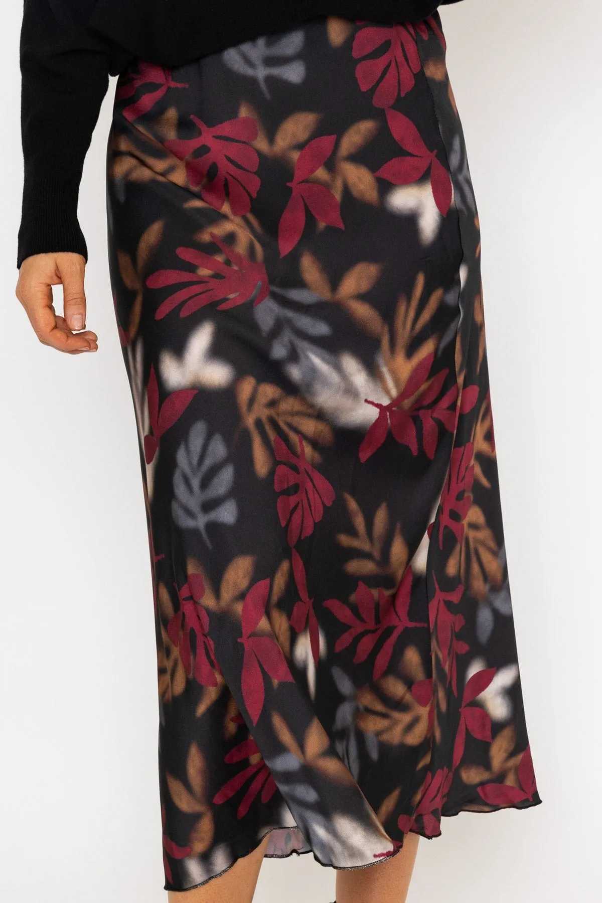 Black Printed Slip Midi Skirt