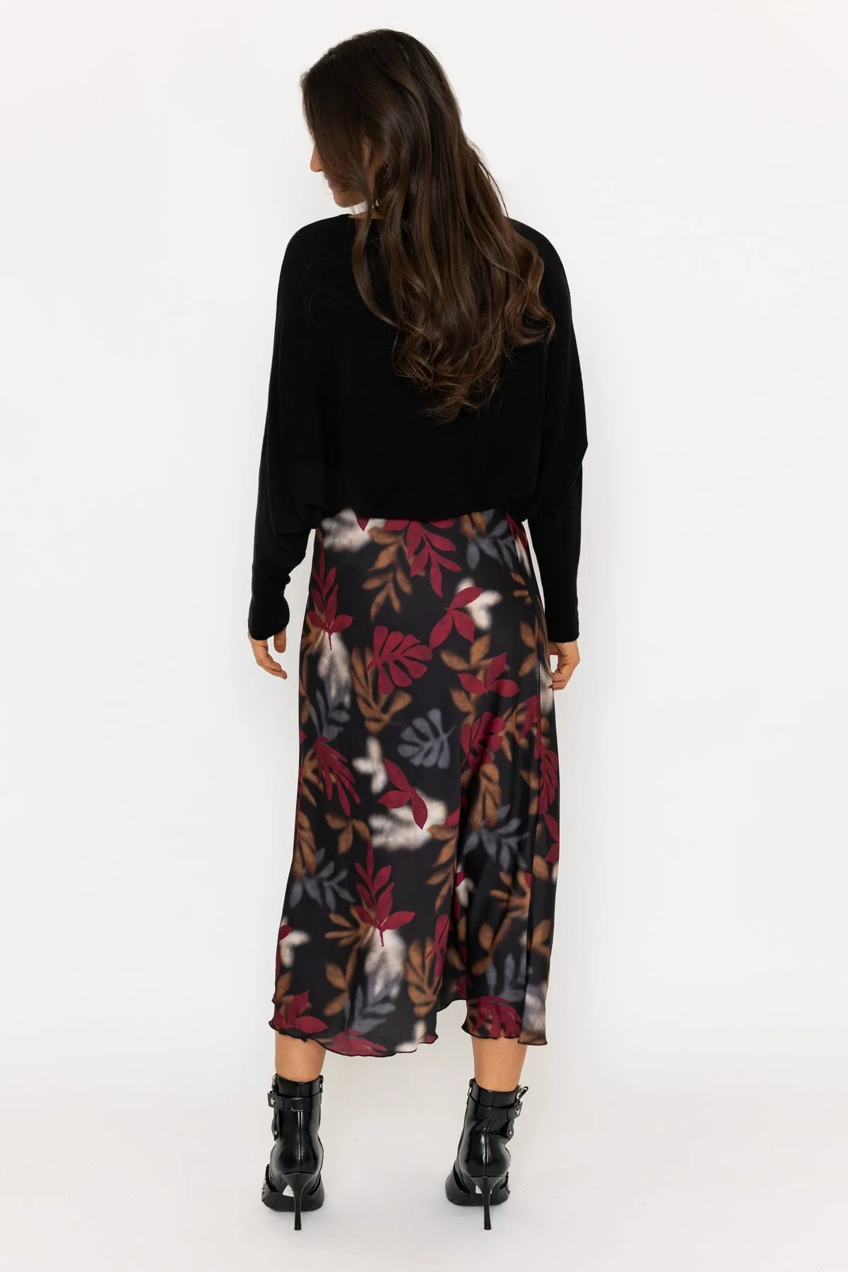 Black Printed Slip Midi Skirt