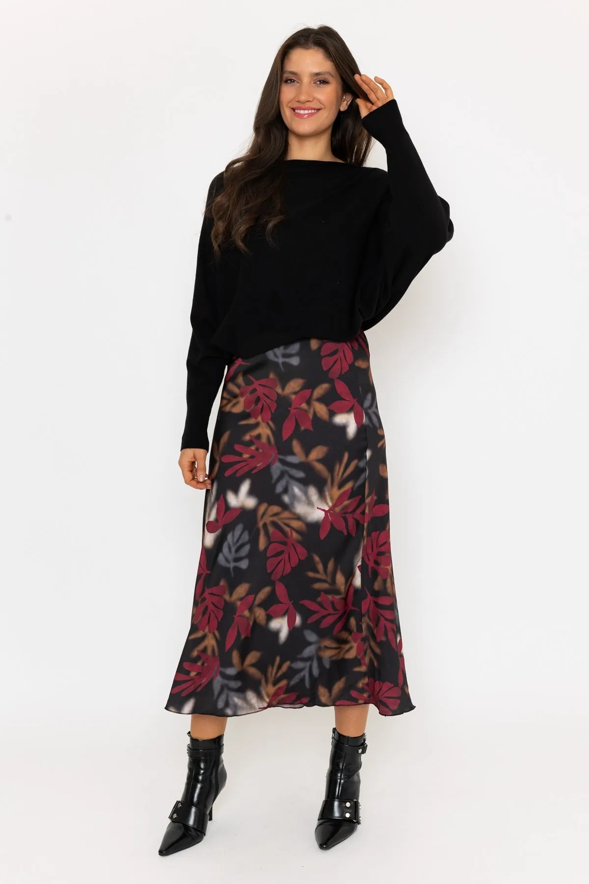 Black Printed Slip Midi Skirt