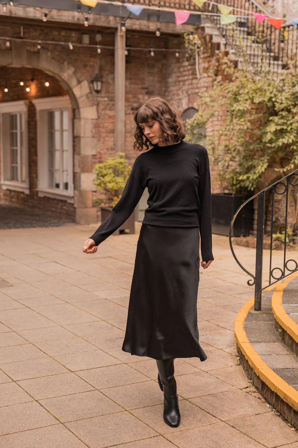 Black Silky Midi Skirt