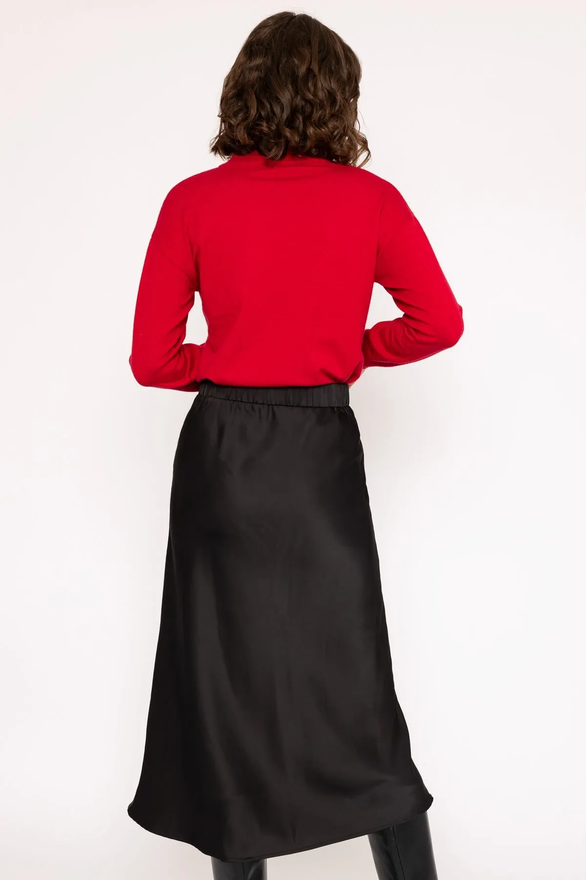 Black Silky Midi Skirt