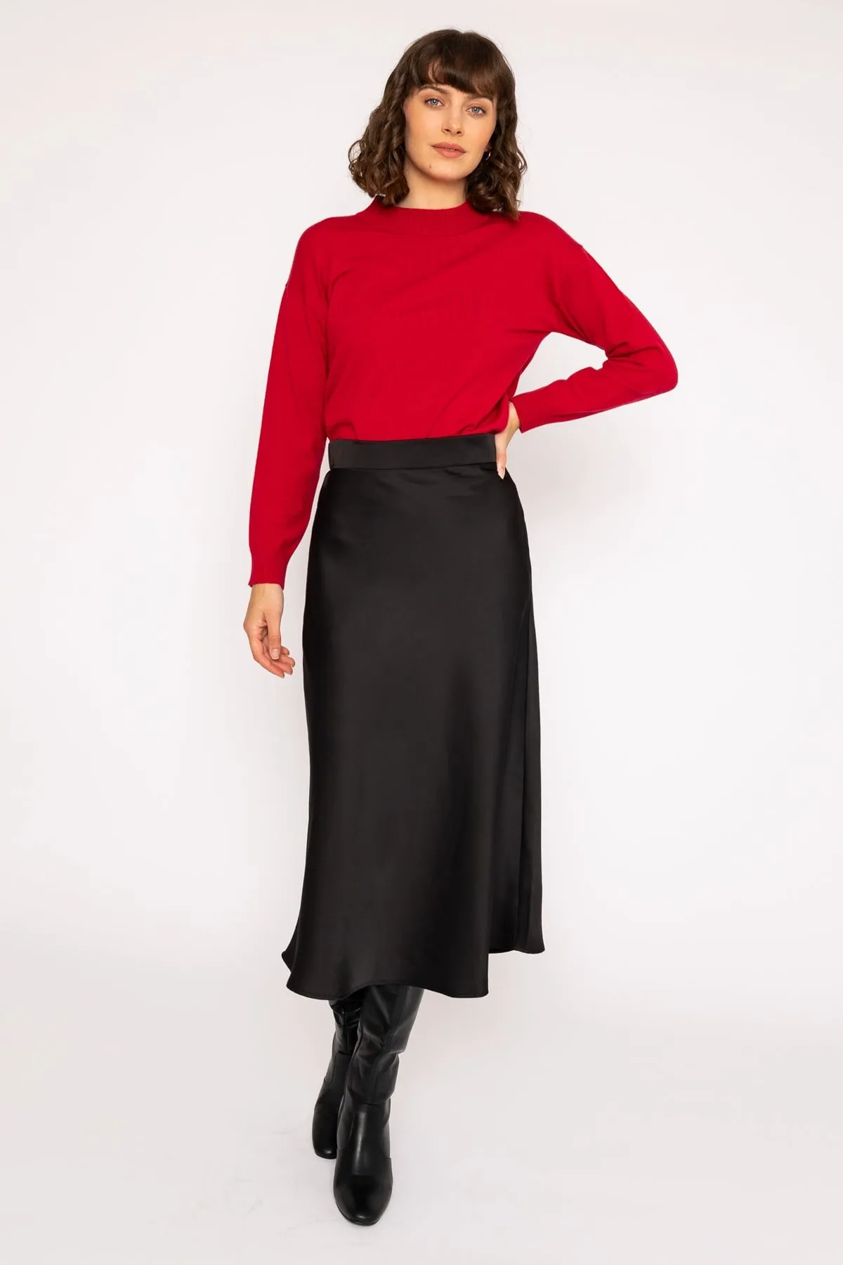 Black Silky Midi Skirt