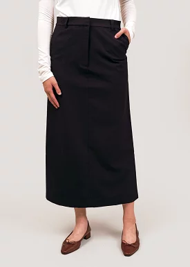 Black Wool Blend Midi Skirt