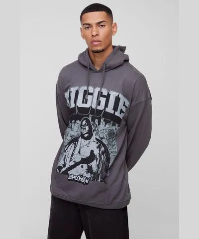 boohoo Mens Oversized Biggie License Print Hoodie