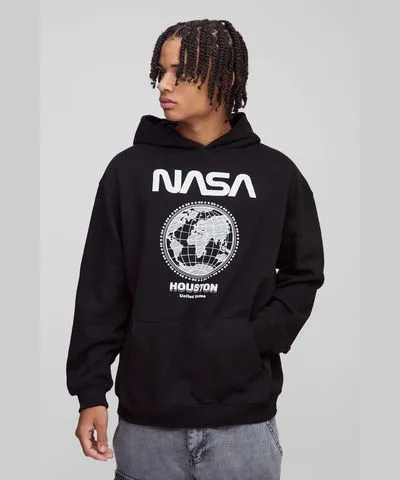 boohooMAN Mens Oversized NASA License Print Hoodie