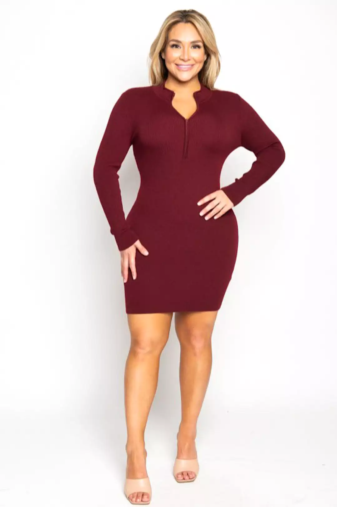 Burgundy or Black Zip Front Sweater Dress Top