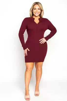 Burgundy or Black Zip Front Sweater Dress Top