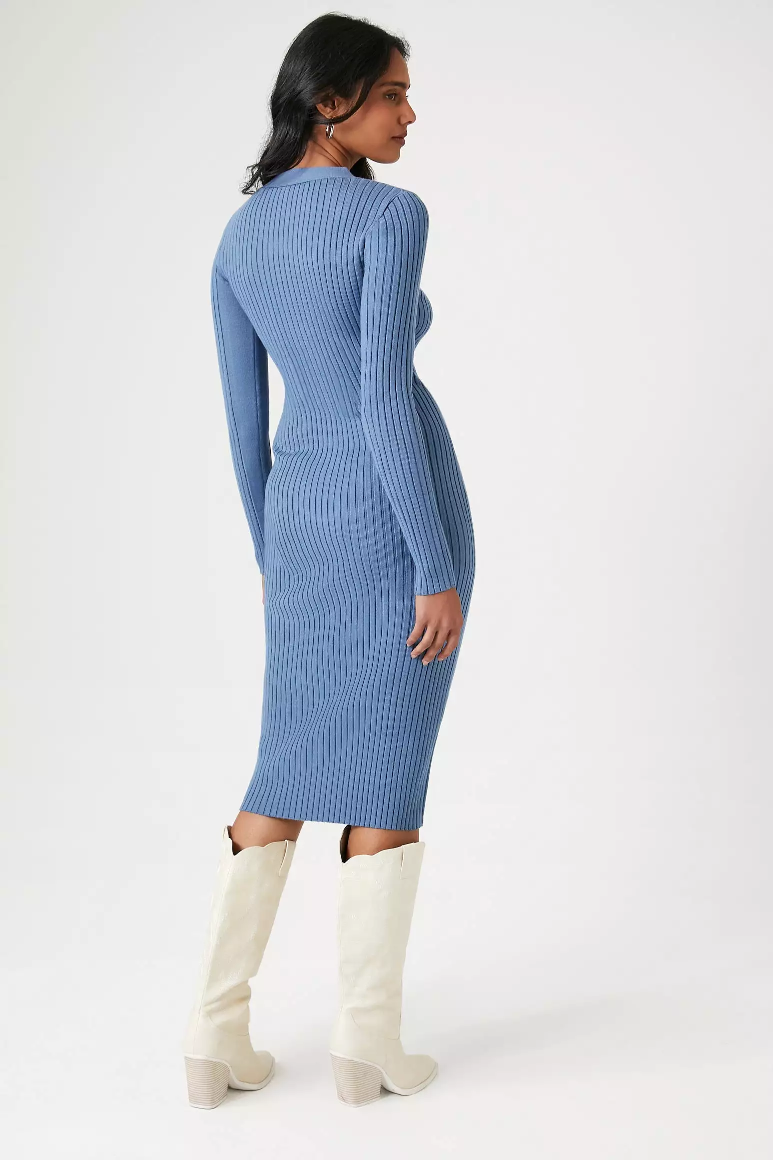 Button-Front Midi Sweater Dress