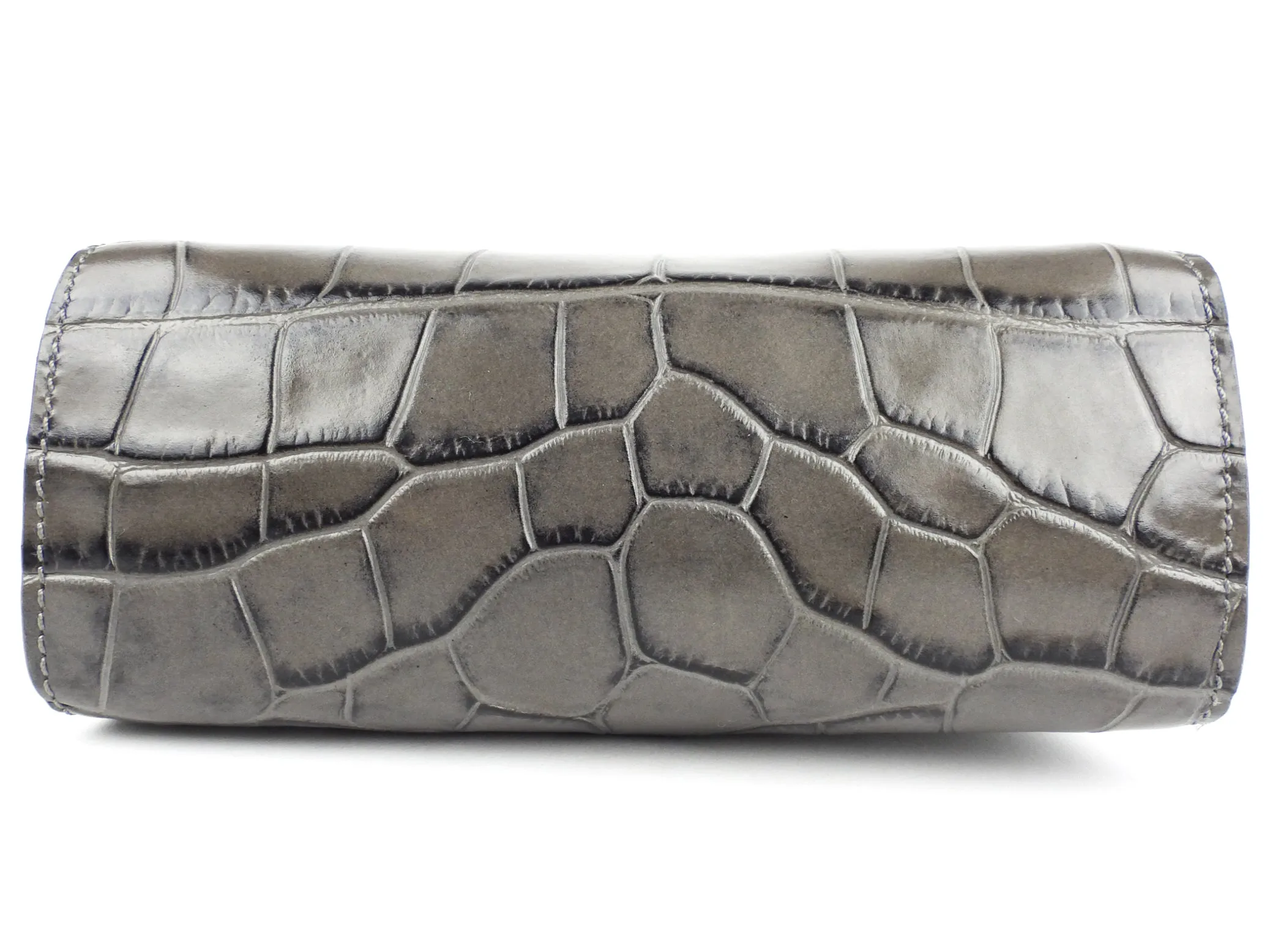 By Far Grey Croc Embossed Leather Mini Top Handle Two Way Shoulder Bag