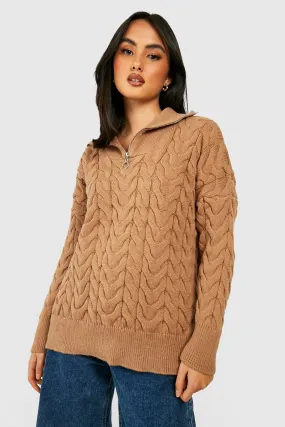 Cable Detail Half Zip Knitted Sweater