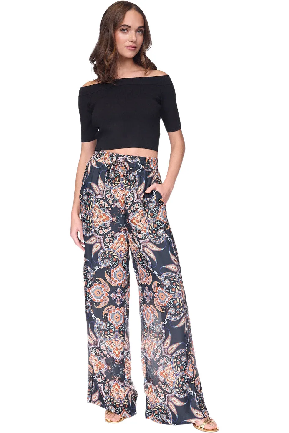 Cara Cara Amalfi Pants in Black Vintage Paisley