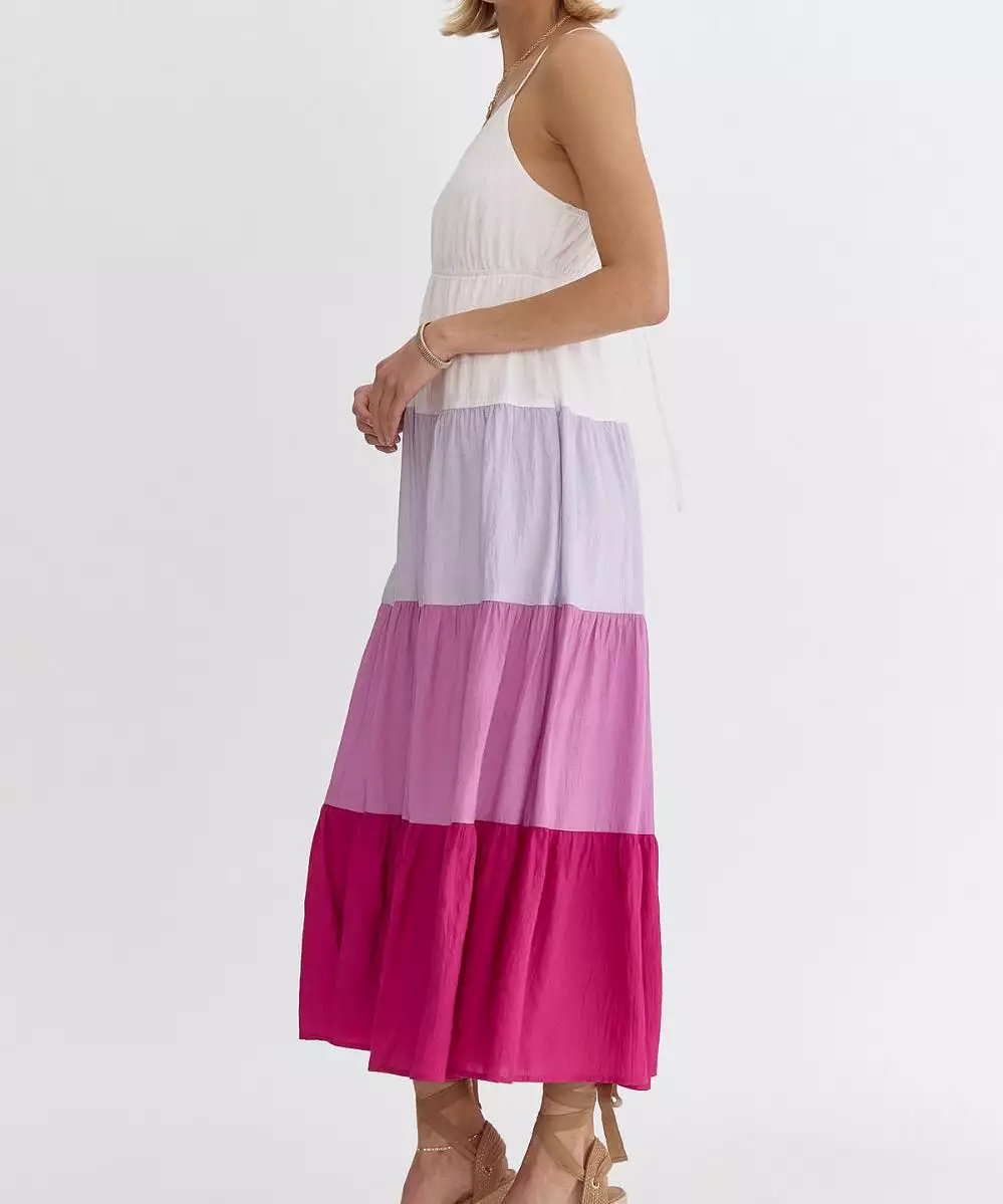 Color Block Maxi Dress - Magenta Combo