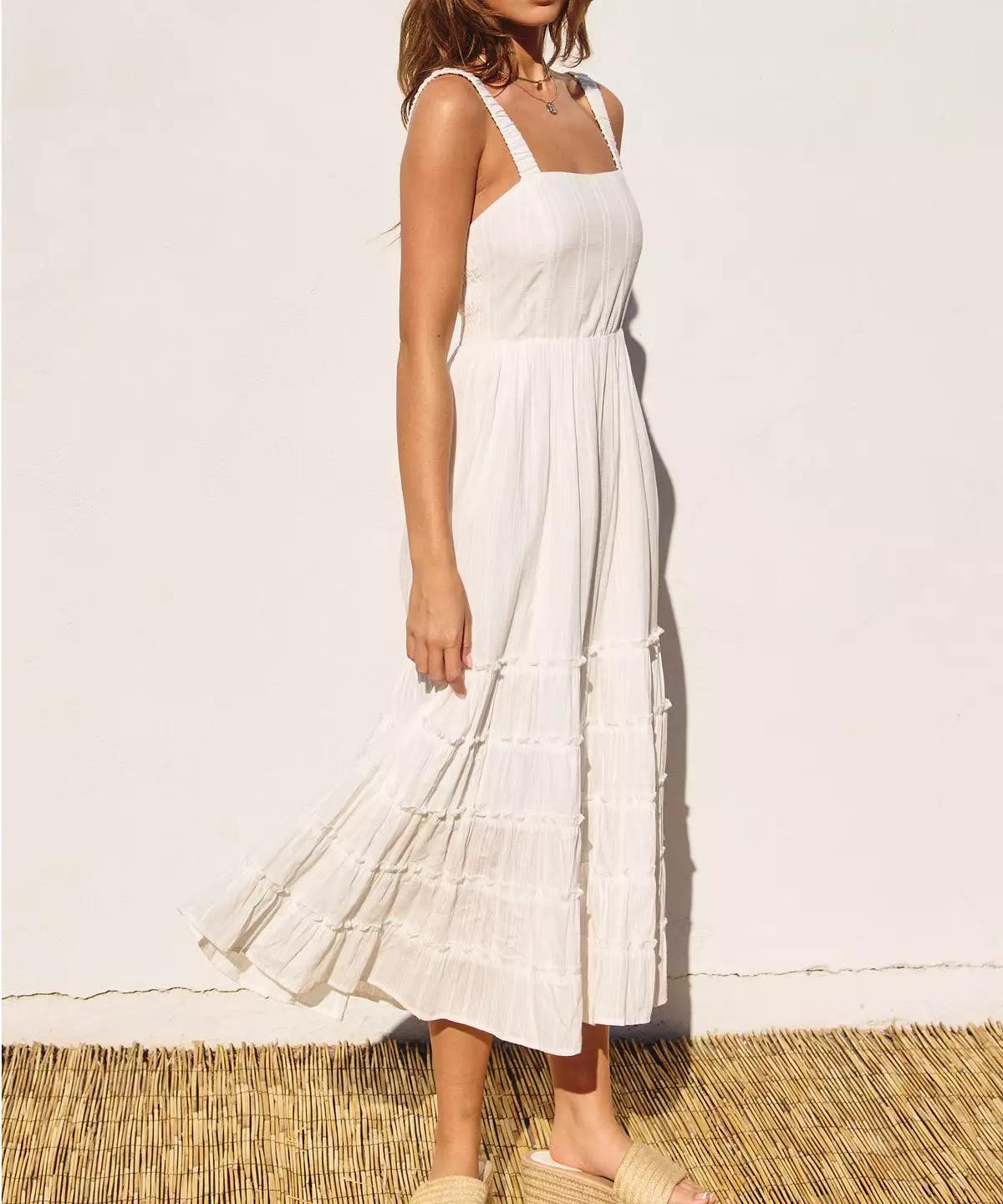 Cotton Jacquard Tiered Dress - Ivory