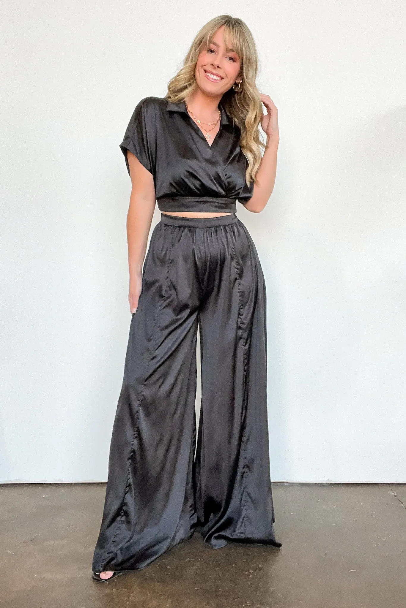 Coy Perfection Flowy Satin Wide Leg Pants - FINAL SALE