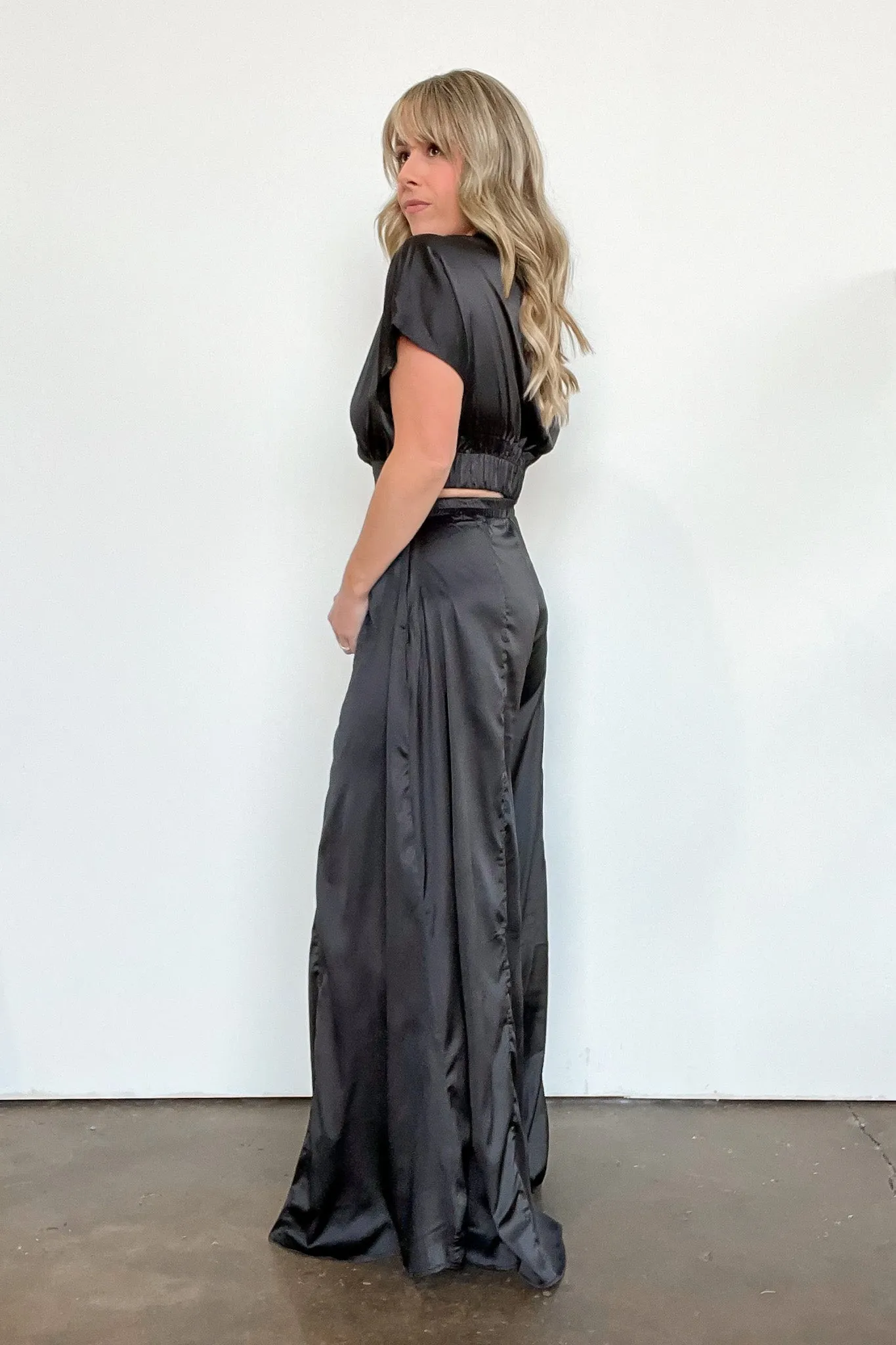 Coy Perfection Flowy Satin Wide Leg Pants - FINAL SALE