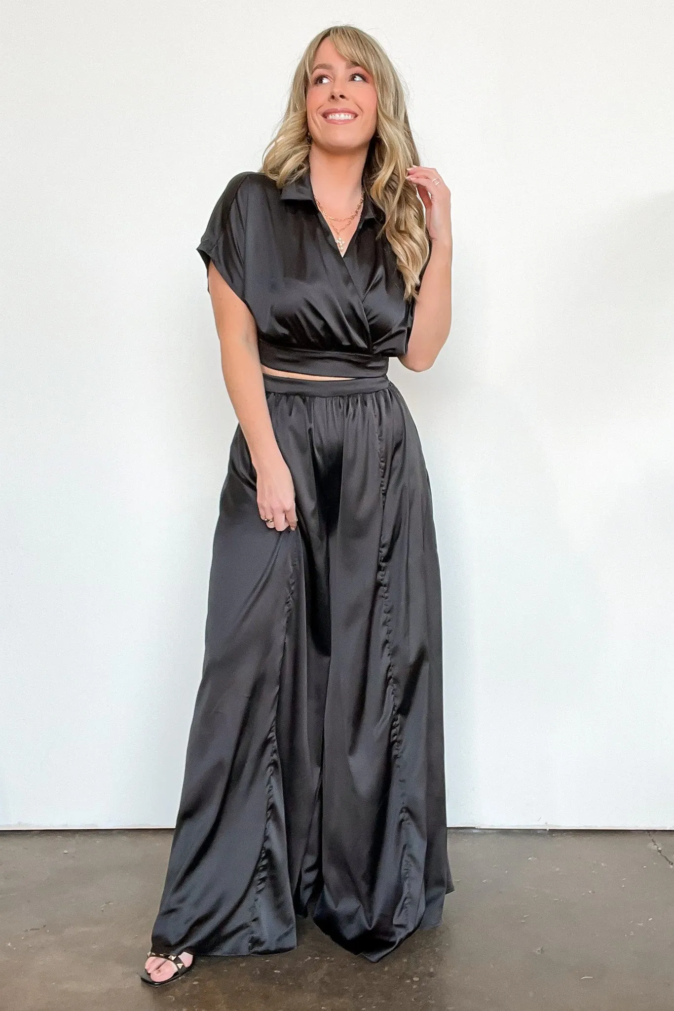 Coy Perfection Flowy Satin Wide Leg Pants - FINAL SALE